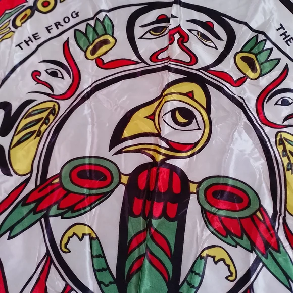 Vintage Native Canadian Haida Art Scarf Thunderbird Frog Fish Eagle Whale SILK - Picture 4 of 8